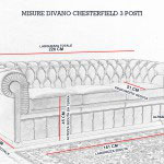 Croquis con medidas del sofá Chesterfield de 3 plazas