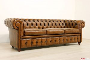 Sofá Chesterfield de 3 plazas en piel marrón envejecida