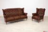 Salón Bergere compuesto por sofá y sillón de cuero marrón jaspeado