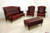 Salón clásico de cuero rojo antiguo bergere capitonné
