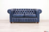 Sofá Chesterfield 2 plazas cuero azul vintage