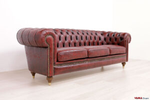 Sofá Chesterfield Florence en piel damasco roja